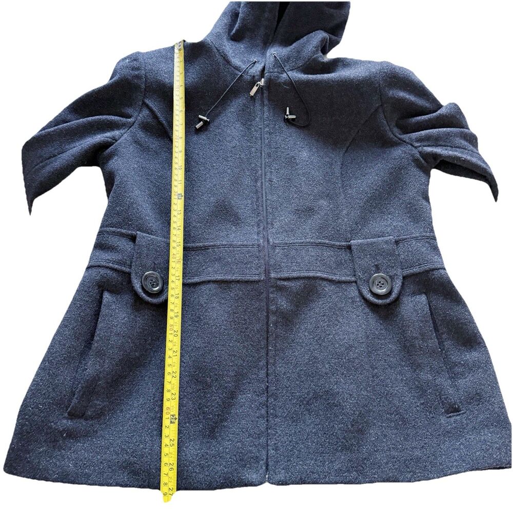 St. John’s Bay Women Wool Cashmere Blend Car Coat Hooded Peacoat Charcoal Gray M - Picture 6 of 16